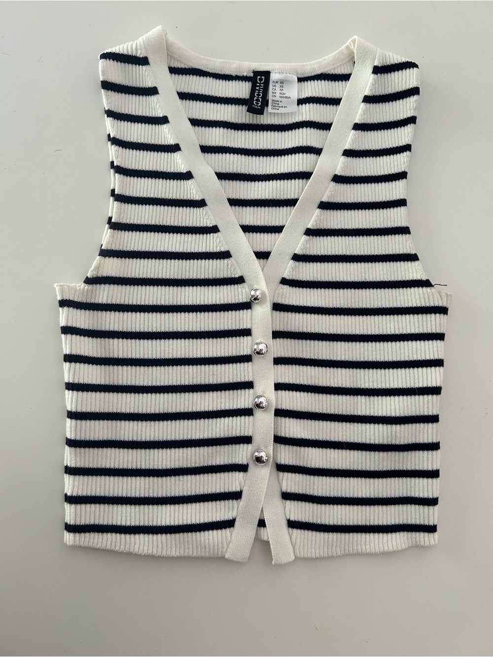 Striped Ribbed Button Front vest Tank - Navy & White XS